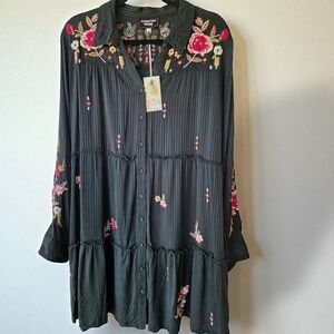 Johnny Was Anacapri tiered embroidered silk dress NWT RARE